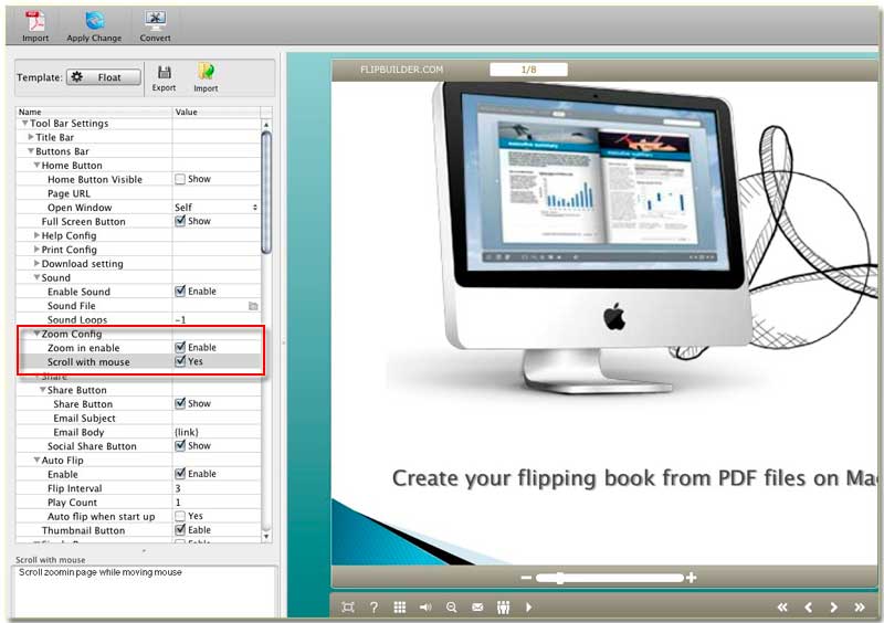 After zoom, move mouse to view the hiden part more clearly FlipBook Creator for MAC