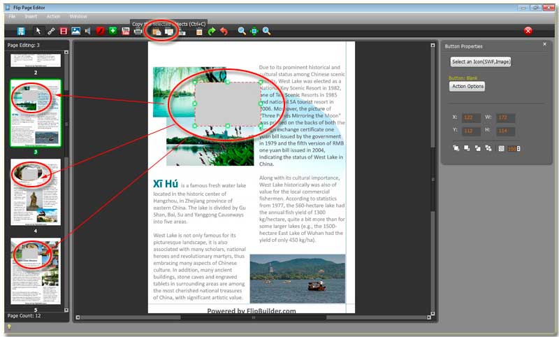 copy the image object in other flipping page in the same position