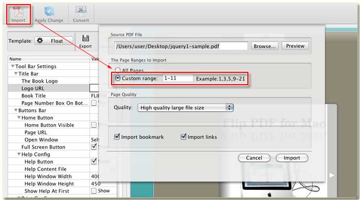 FlipBook Creator for MAC custom page range