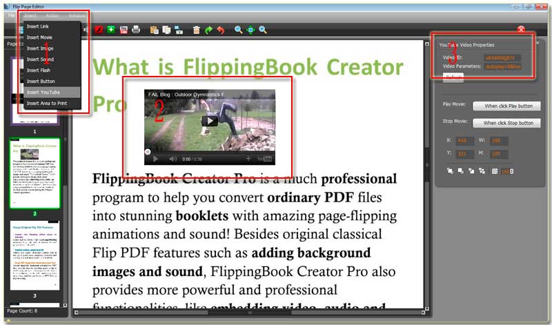 embed YouTube Video in the flipping pages