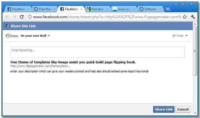 FaceBook share the page-flipping book hyperlink
