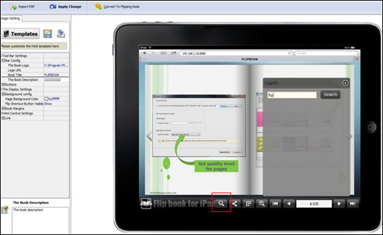 FlipBook Creator for iPad search function