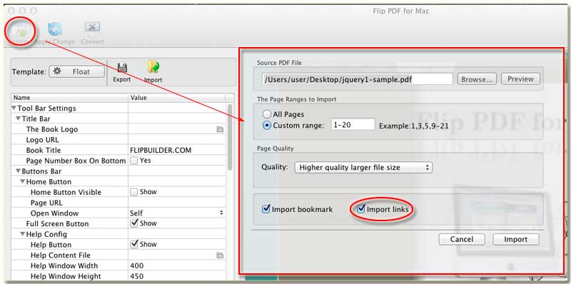 FlipBook Creator for MAC allows you to import valid hyperlinks
