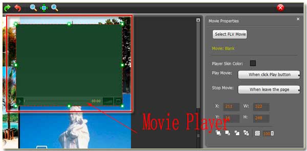 office to flipbook pro allows to insert movie and control its start and stop