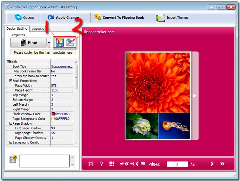 Photo to FlipBook Creator can save current settings as a txt file for further importation and save your time and energy