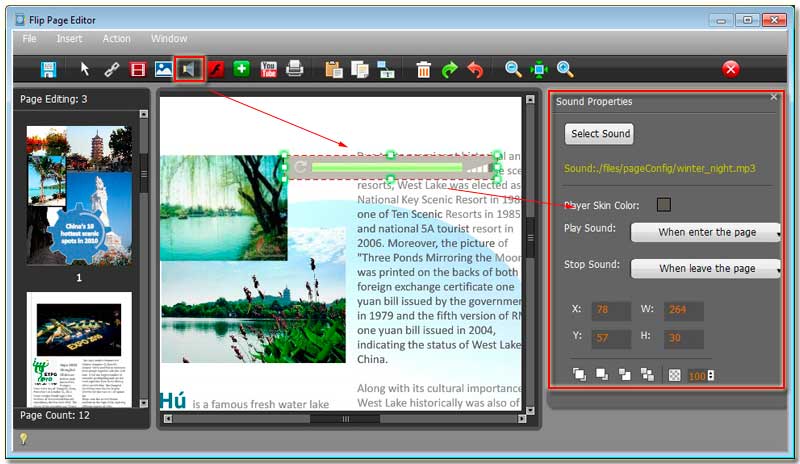 Office to FlIPbook Creator professional embed audio file play and stop controling