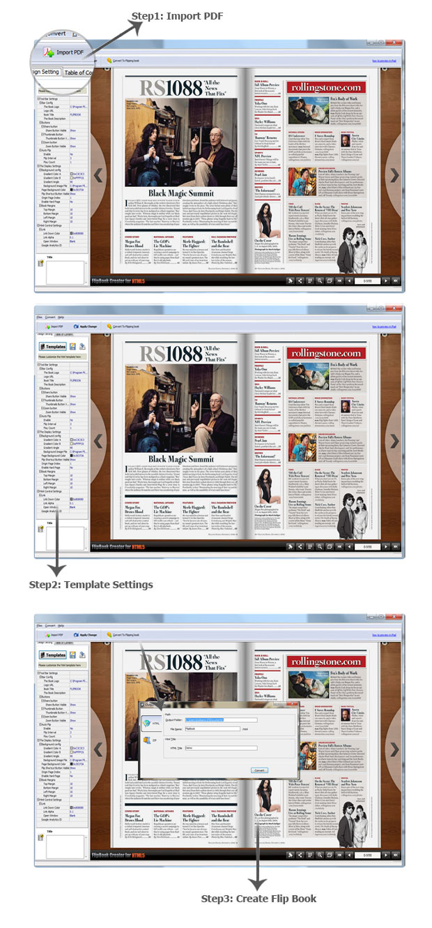 How FlipBook Creator for HTML5 works? Steps