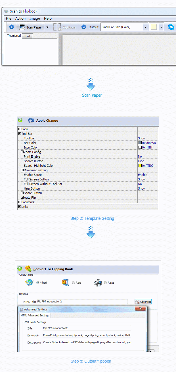 steps for Scan to FlipBook maker